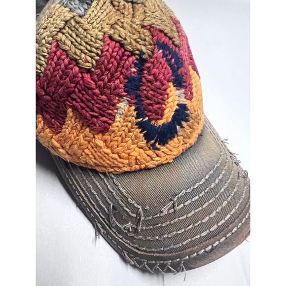 VTG True Religion Distressed Knit Patchwork Trashed Baseball Cap Hat Y2K Rare main image 5
